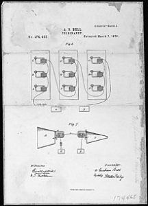 Imagen de la patente original del tel&eacute;fono de Graham Bell