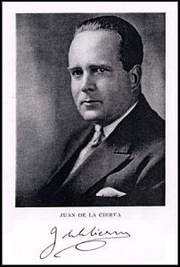 Imagen de Juan de la Cierva y su firma