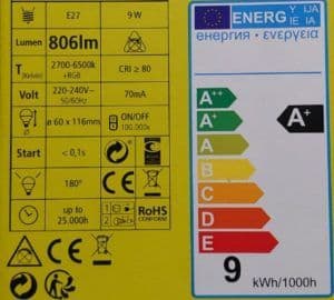 imagen de especificaciones de una bombilla led